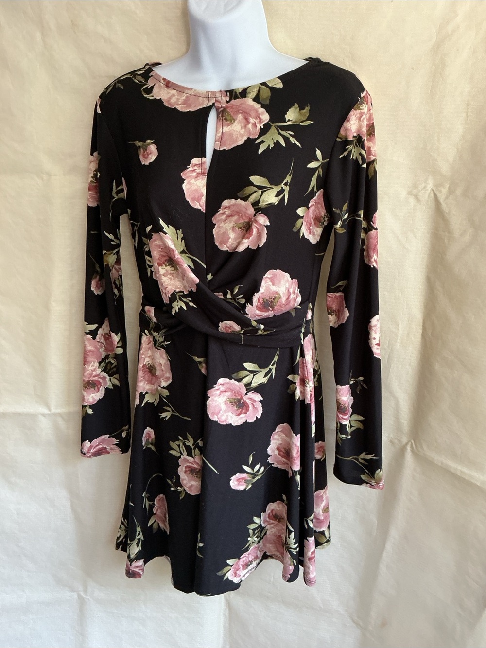 Lily Rose Black Dress with Pink Floral Print